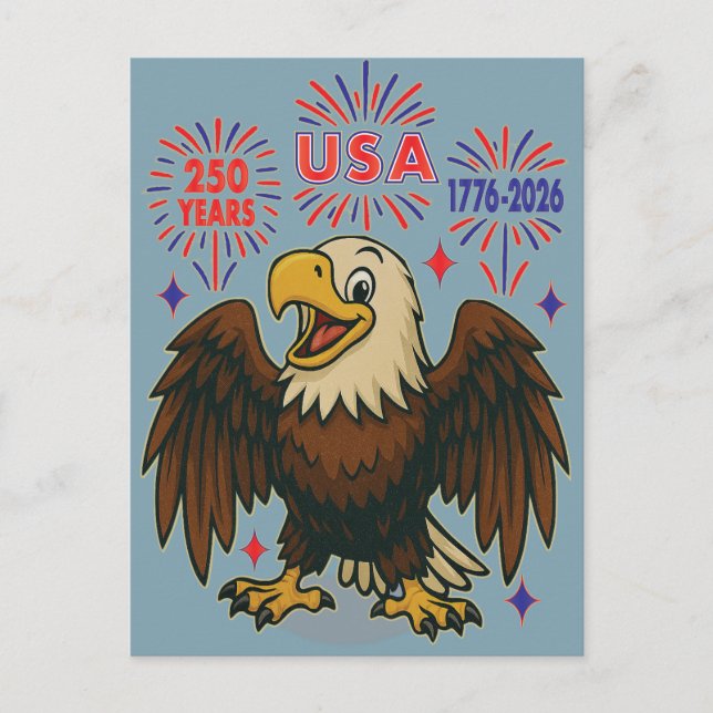 Carte Postale Bald Eagle avec Fireworks - USA 250 ans 1776-2026 (Devant)