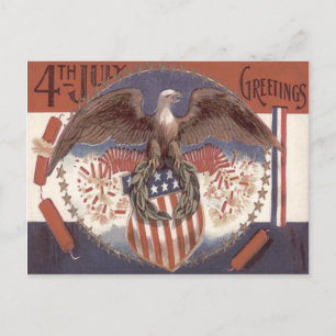 Carte Postale Bald Eagle Wreath American Shield Fireworks