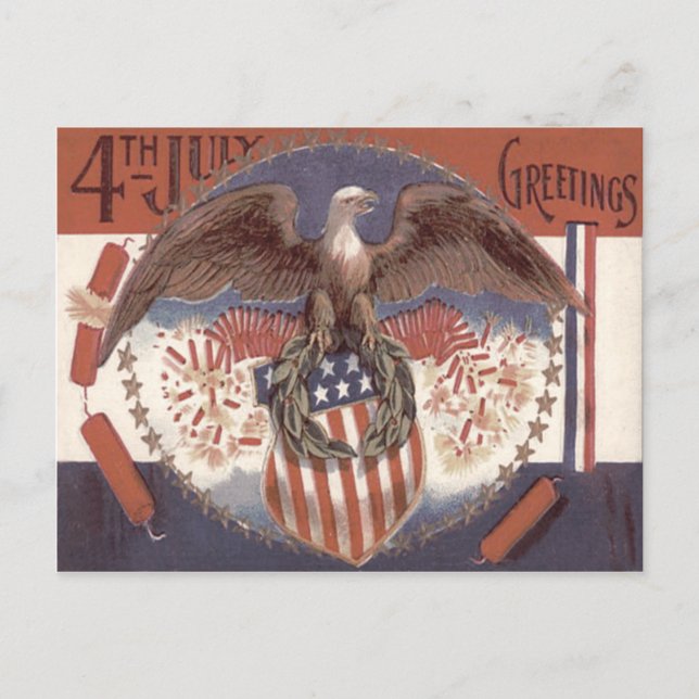 Carte Postale Bald Eagle Wreath American Shield Fireworks (Devant)