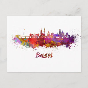 Carte Postale Bâle skyline in watercolor