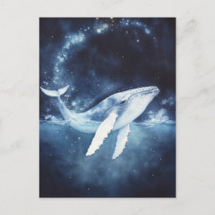 Carte Postale Baleine à bosse blanche Ciel étoilé Galaxie Océan