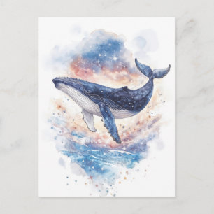 Carte Postale Baleine à bosse dans le ciel de la galaxie nébuleu