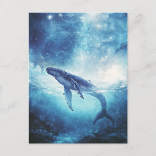 Carte Postale Baleine à bosse nageant dans l'océan de la galaxie