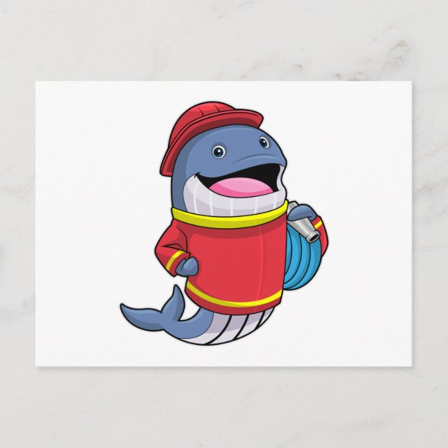 Carte Postale Baleine en tant que pompier avec tuyau d'arrosage (Devant)