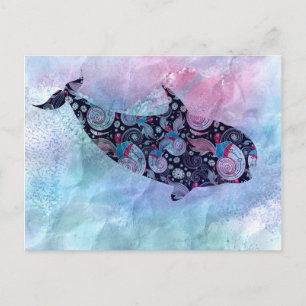 Carte Postale Baleine ornementale en silhouette
