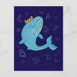 Carte Postale Baleine Roi avec Couronne Art Populaire Océaniqu