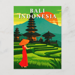 Carte Postale Bali Indonésie Coucher de soleil Temple Rizières