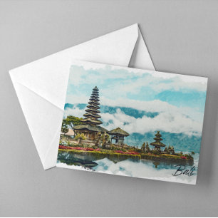 Carte Postale Bali Indonésie Temple Peinture Aquarelle