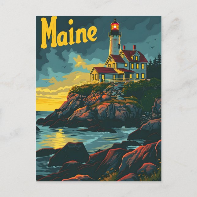 Carte Postale Balise côtière du Maine : Phare Majesté (Devant)