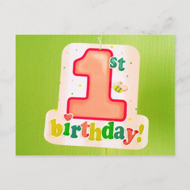 Carte Postale Balise orange 1er anniversaire sur la porte verte (Devant)