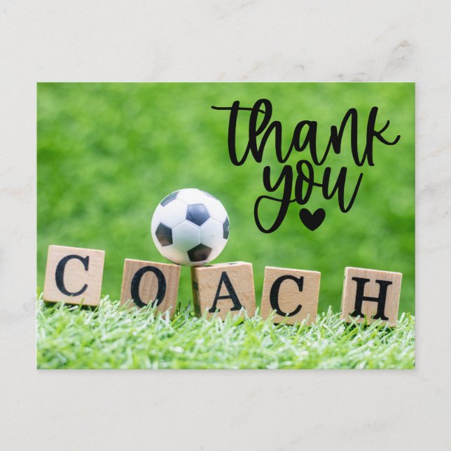 Carte Postale Balle de football avec le mot Merci Coach (Devant)