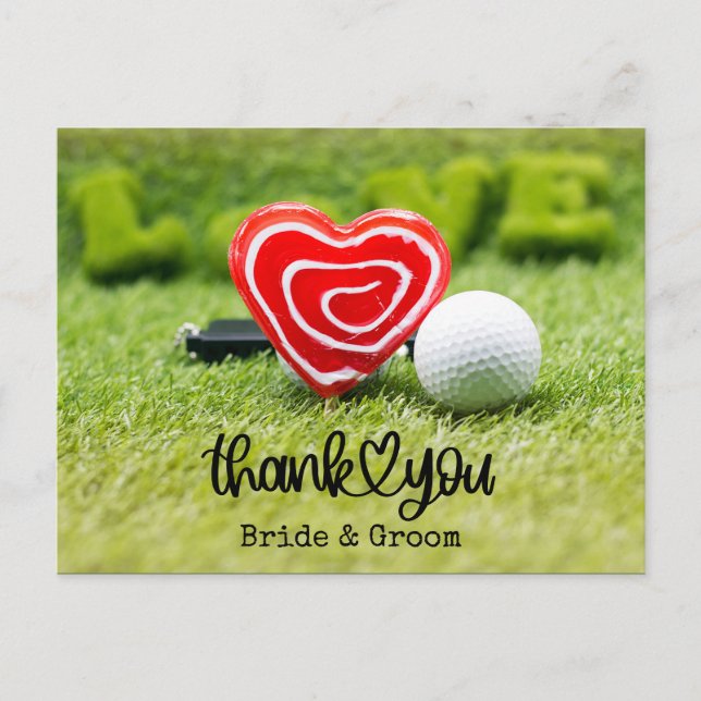 Carte Postale Balle de golf et cœur rouge avec amour sur mariage (Devant)