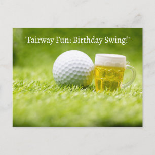 Carte Postale Balle de golf sur de l'herbe verte pour l'annivers