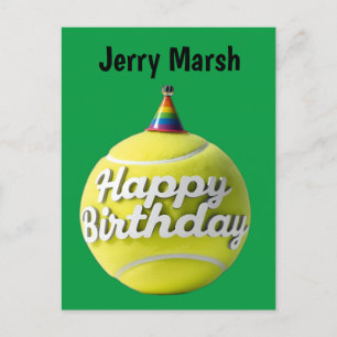 Carte Postale Balle de tennis avec chapeau joyeux anniversaire