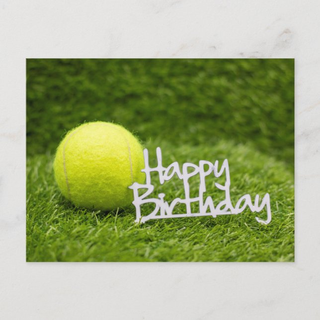 Carte Postale balle de tennis avec joyeux mot d'anniversaire ver (Devant)