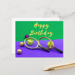 Carte Postale balle de tennis avec joyeux mot d'anniversaire ver