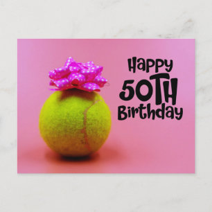 Carte Postale Balle de tennis avec le mot anniversaire 50 ans su