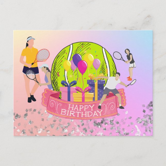 Carte Postale Balle de tennis avec mot joyeux anniversaire sur a (Devant)