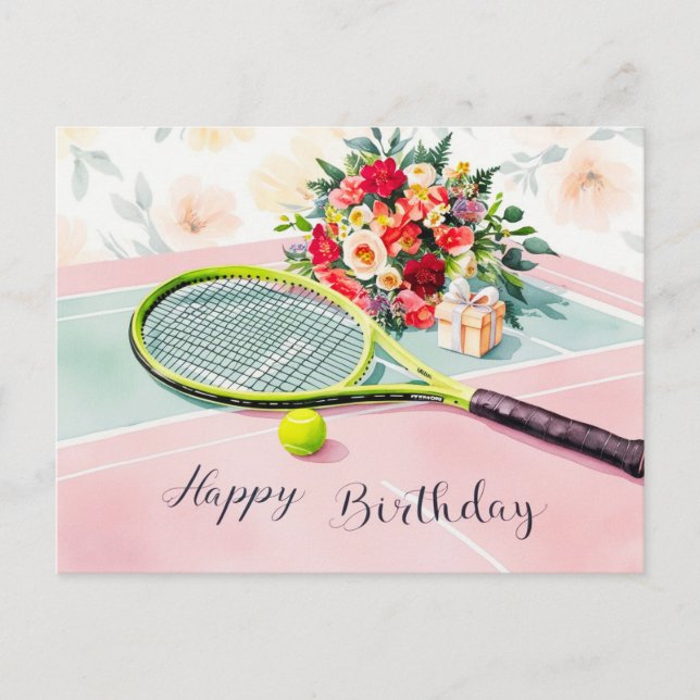 Carte Postale Balle de tennis avec mot joyeux anniversaire sur f (Devant)