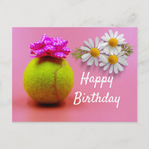 Carte Postale Balle de tennis avec mot joyeux anniversaire sur r