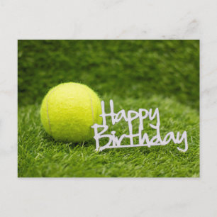 Carte Postale balle de tennis et joyeux mot d'anniversaire sur l
