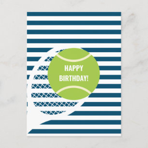 Carte Postale Balle de Tennis Vert moderne rayé Anniversaire