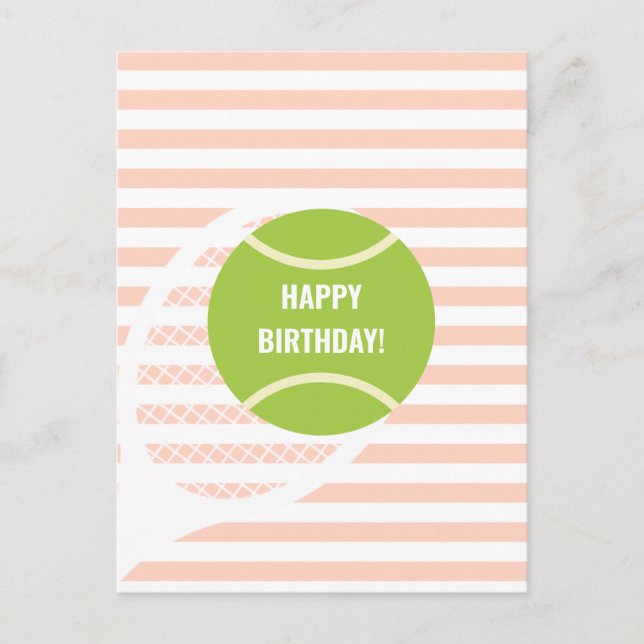 Carte Postale Balle de tennis verte moderne Anniversaire rose (Devant)