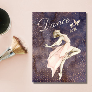 Carte Postale Ballerina et papillons dansent Ballet violet rose