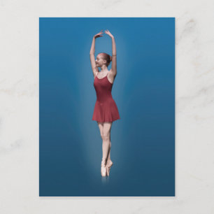 Carte Postale Ballerina gracieuse sur la pointe en Rouge et Bleu