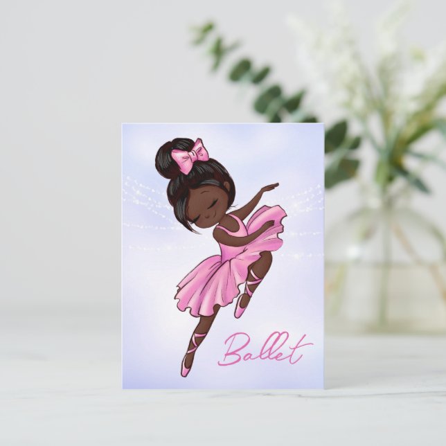 Carte Postale Ballerina rose, ballet violet afro-américain (Debout devant)