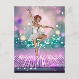Carte Postale Ballerina sur parquet pourpre et Arrière - plan Tu