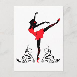 Carte Postale Ballerine avec ornement floral.