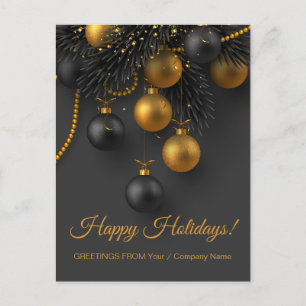 Carte Postale Balles de Noël Noir et Or Vacances Élégantes