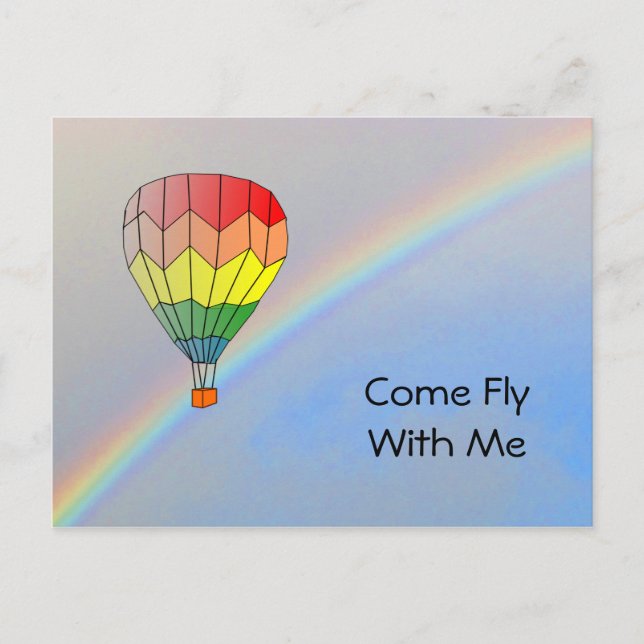 Carte postale - Ballon à air chaud et arc-en-ciel (Devant)
