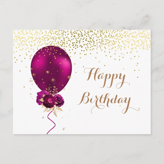 Carte Postale Ballon Joyeux Anniversaire Fleur Sparkle (Devant)