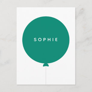 Carte Postale Ballon Moderne   Nom Minimaliste Vert Style Amusan
