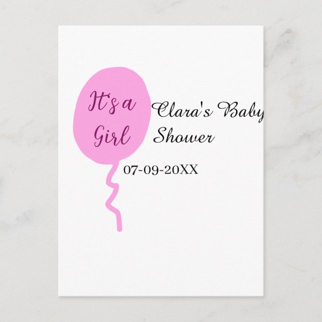 Carte Postale Ballon rose c'est une fille baby shower ajouter no (Devant)