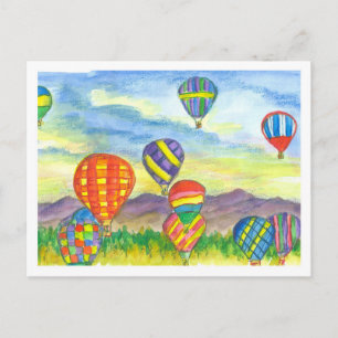 Carte Postale Ballons à air chaud coloré Aquarelle