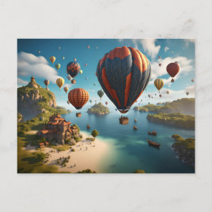 Carte Postale Ballons à Air Chaud Volant Au-Dessus d'une Île