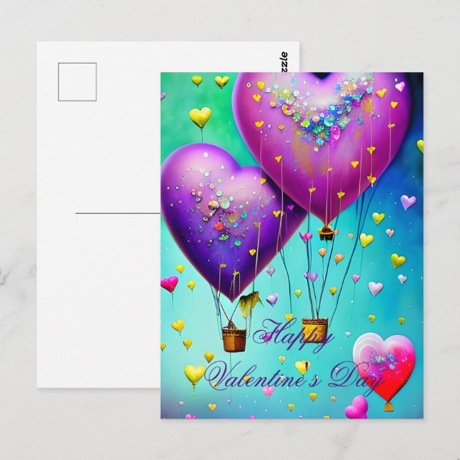 Carte Postale Ballons à air de coeur mignon valentine (Devant / Derrière)