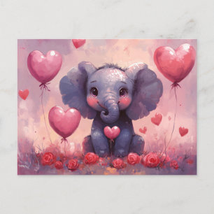 Carte Postale Ballons Coeur de veau Eléphant mignon