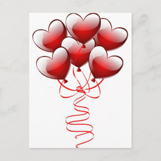 Carte Postale Ballons de coeur d'amour brillant