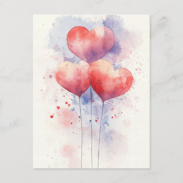 Carte Postale Ballons de coeur en aquarelle rouge Valentine's Gr (Devant)