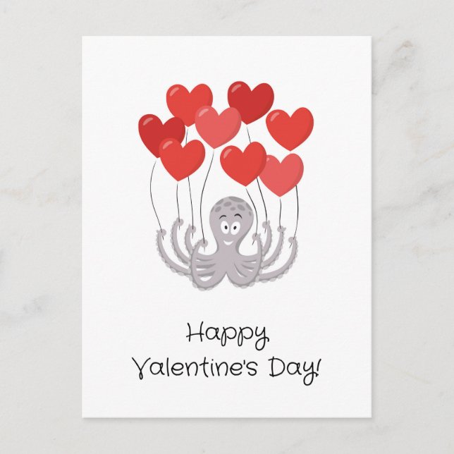 Carte Postale Ballons de coeur rouge octopus Heureuses Saintes-V (Devant)