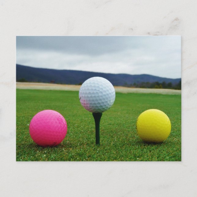 Carte Postale Ballons de golf colorés, tee de montagne (Devant)