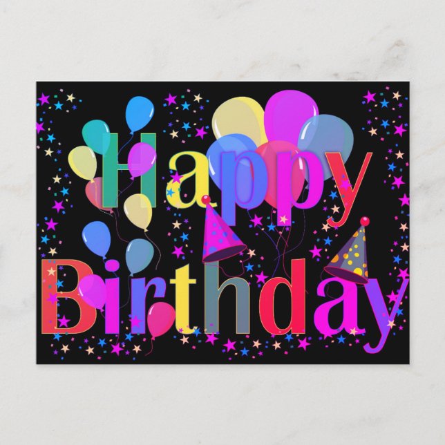 Carte Postale Ballons de Joyeux Anniversaire Confettis Étoile Co (Devant)