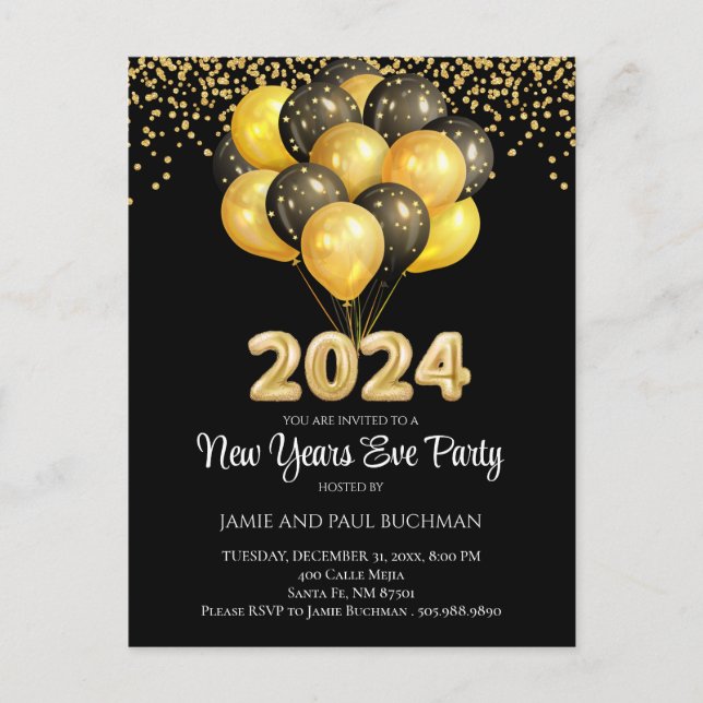 Carte Postale Ballons de la Saint-Sylvestre Gold On Black Party  (Devant)