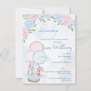 Carte Postale Ballons d'éléphant mignons Baby shower floral rose