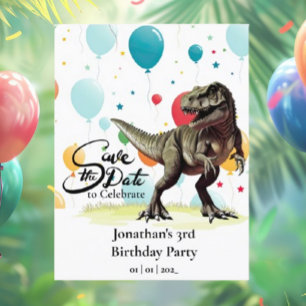 Carte Postale Ballons Dinosaur T-Rex Enregistrer la date