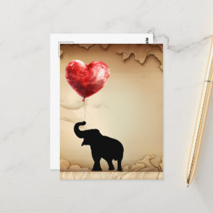 Carte Postale Ballons éléphants et en forme de coeur Saint Valen